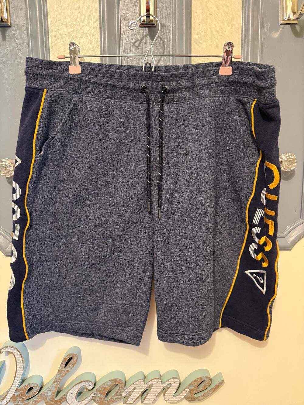 Guess Fleece Shorts Size XL Blue Side Logo Drawstring